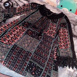 Dark multi-pattern dress. Size S. Brand: Bow+Arrow